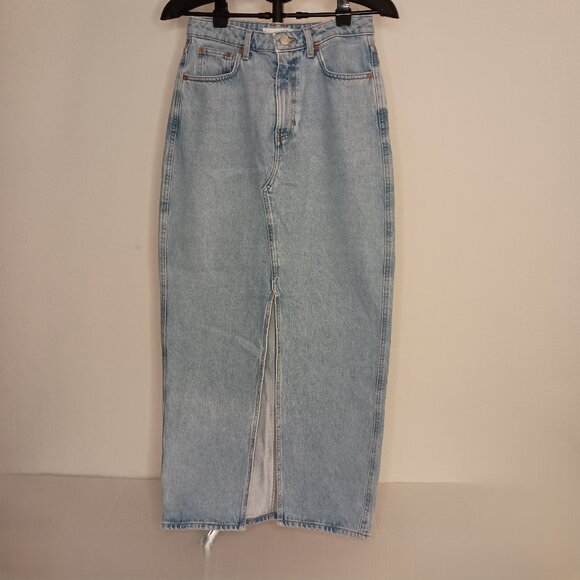 Mango High Waist Maxi Light Blue Denim Skirt Women's Size S - Picture 16 of 16